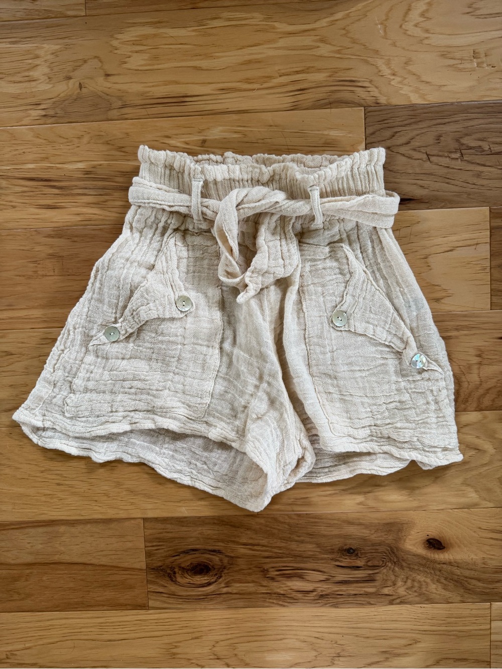 Jen's Pirate Booty Ivory High-Waist Paperbag Shorts